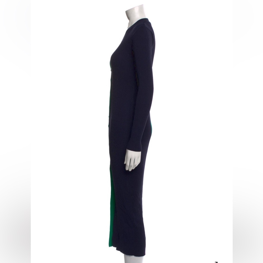 STAUD Navy Ribbed Long Sleeve Dress with Green Panel